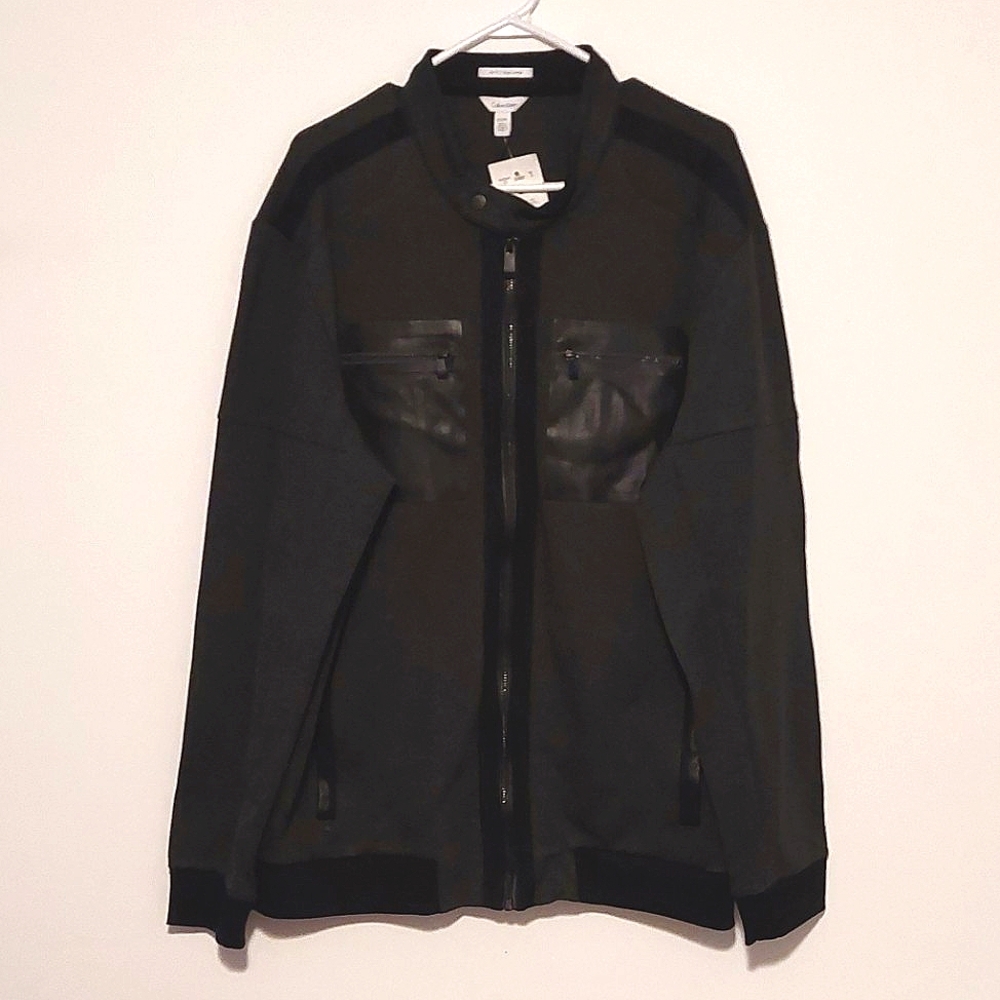 Calvin Klein Men's Black Zip-Up Jacket with Leather Accents & Pockets NWT Sz. XL - Picture 2 of 16